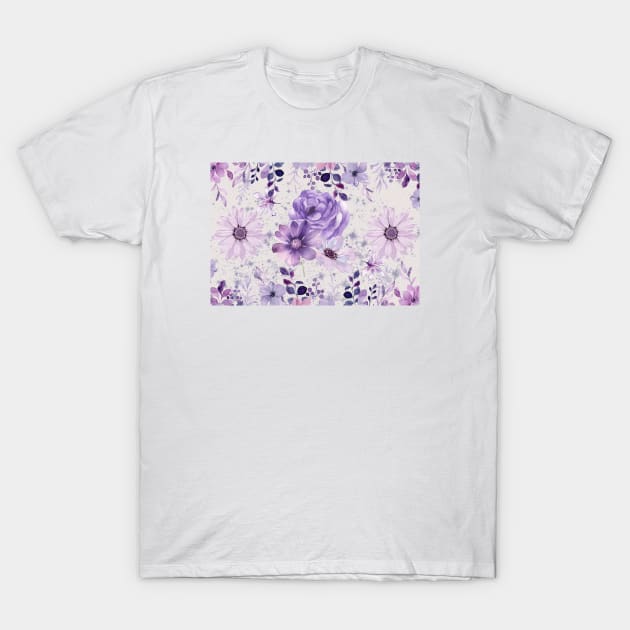 Purple Floral Print T-Shirt by Moonlit Matter